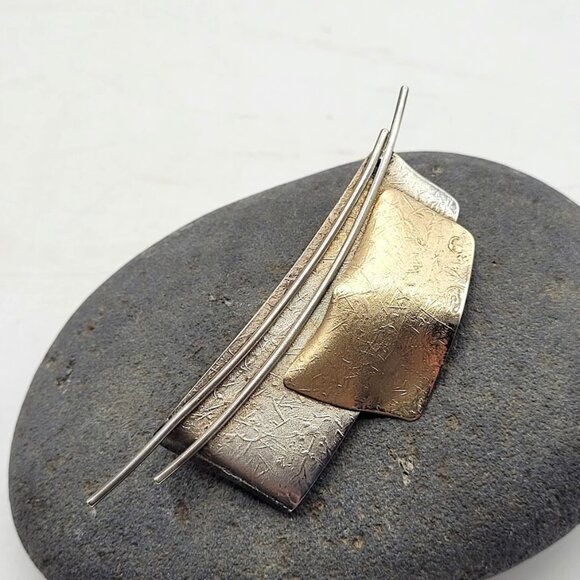 ED LEVIN 14K GOLD STERLING SILVER STUDIO ARTISAN MODERNIST SCULPTURE BROOCH PIN - Picture 2 of 7